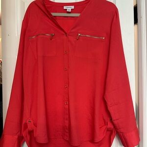 Calvin Klein Red/Orange (Coral) Oversized Button Down Blouse